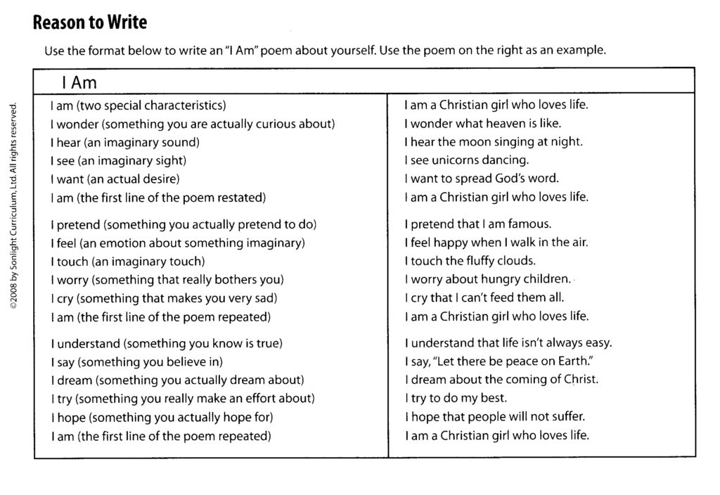 What Is The I Am Poem Format